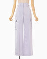 Triacetate Satin High Waisted Cargo Trousers - purple