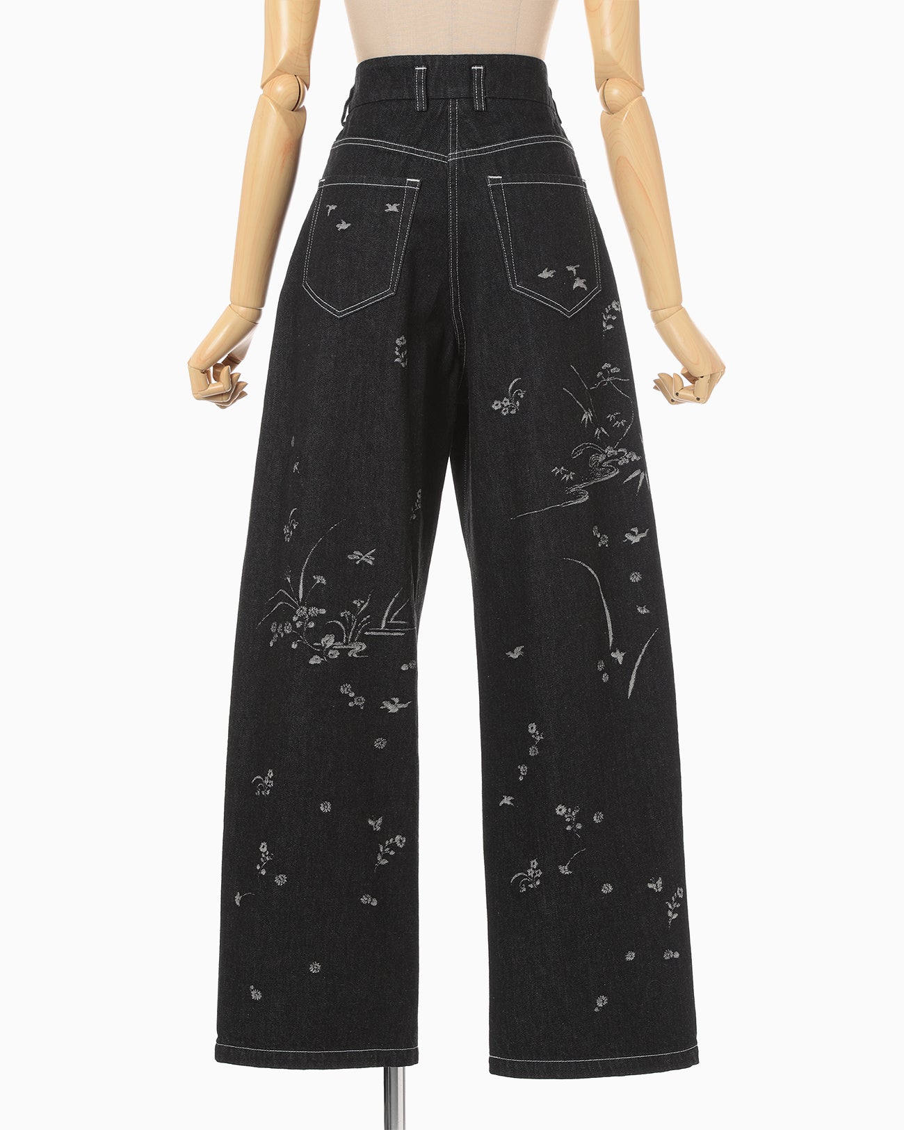 Nature Pattern Jacquard Wide Leg Jeans - black