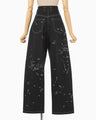 Nature Pattern Jacquard Wide Leg Jeans - black