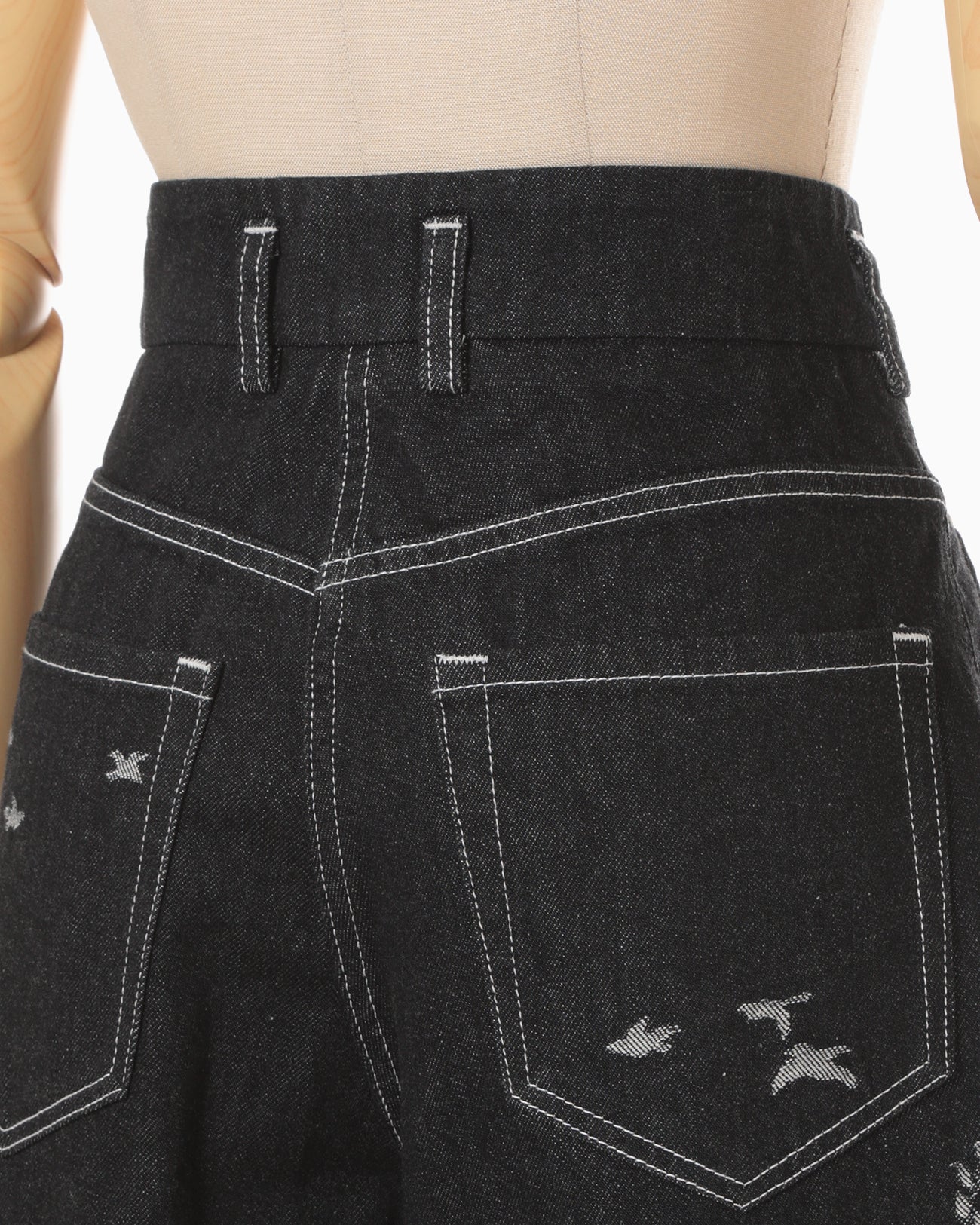 Nature Pattern Jacquard Wide Leg Jeans - black