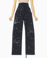 Nature Pattern Jacquard Wide Leg Jeans - blue