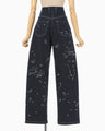 Nature Pattern Jacquard Wide Leg Jeans - blue