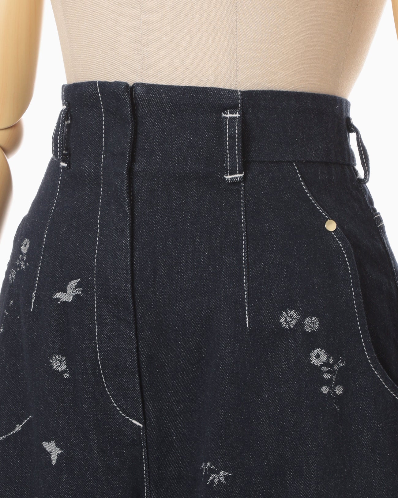 Nature Pattern Jacquard Wide Leg Jeans - blue