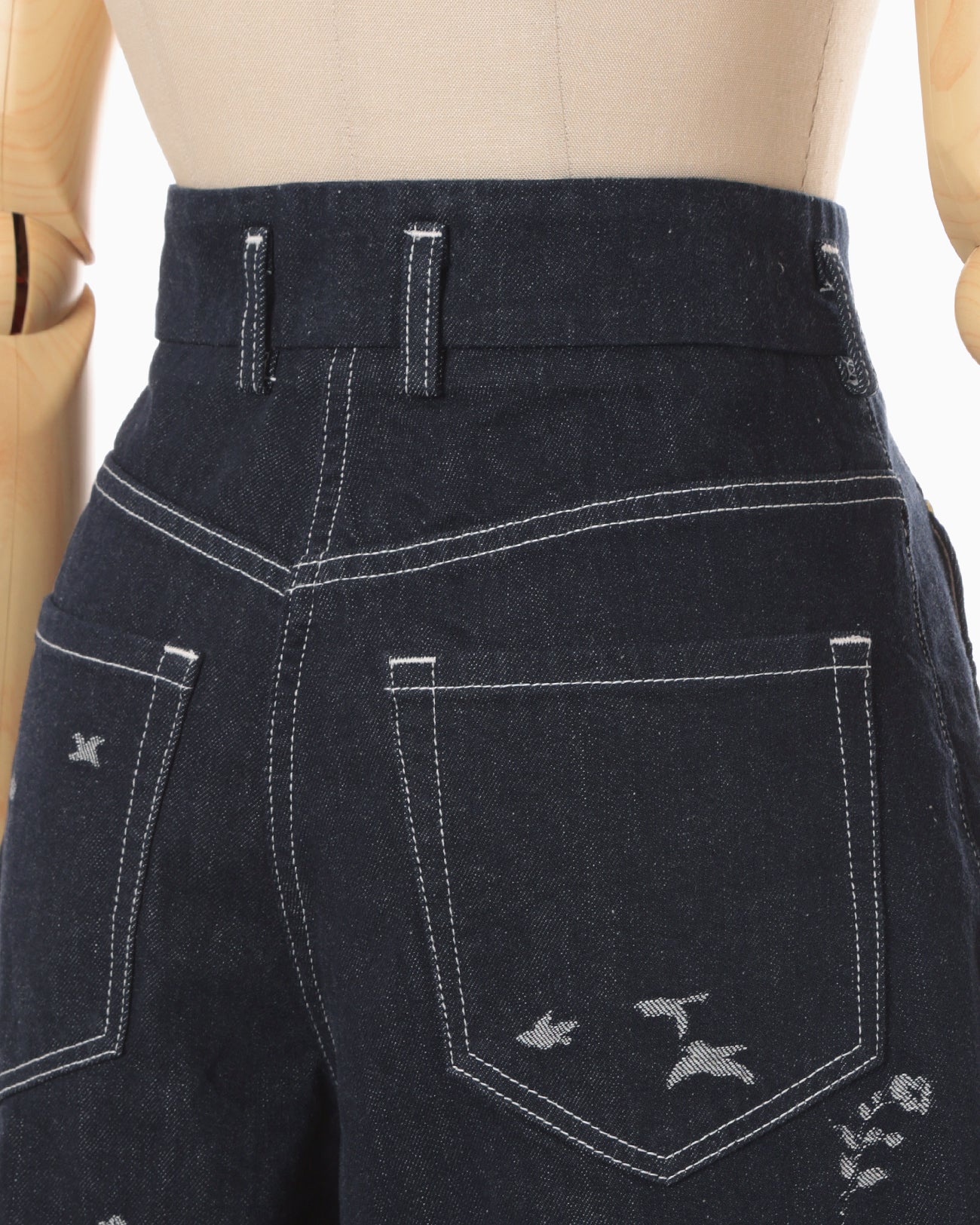 Nature Pattern Jacquard Wide Leg Jeans - blue