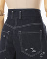Nature Pattern Jacquard Wide Leg Jeans - blue