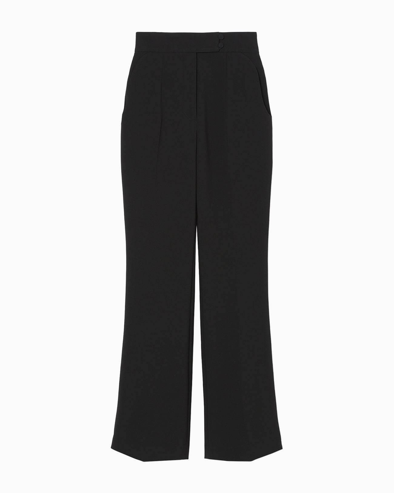 Acetate Polyester High Waisted Center Creased Suit Trousers - black