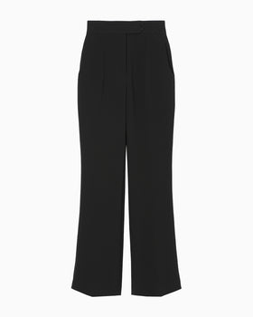 Acetate Polyester High Waisted Center Creased Suit Trousers - black