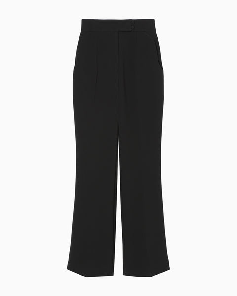 Acetate Polyester High Waisted Center Creased Suit Trousers - black