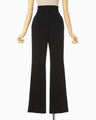 Acetate Polyester High Waisted Center Creased Suit Trousers - black