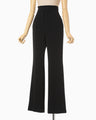 Acetate Polyester High Waisted Center Creased Suit Trousers - black
