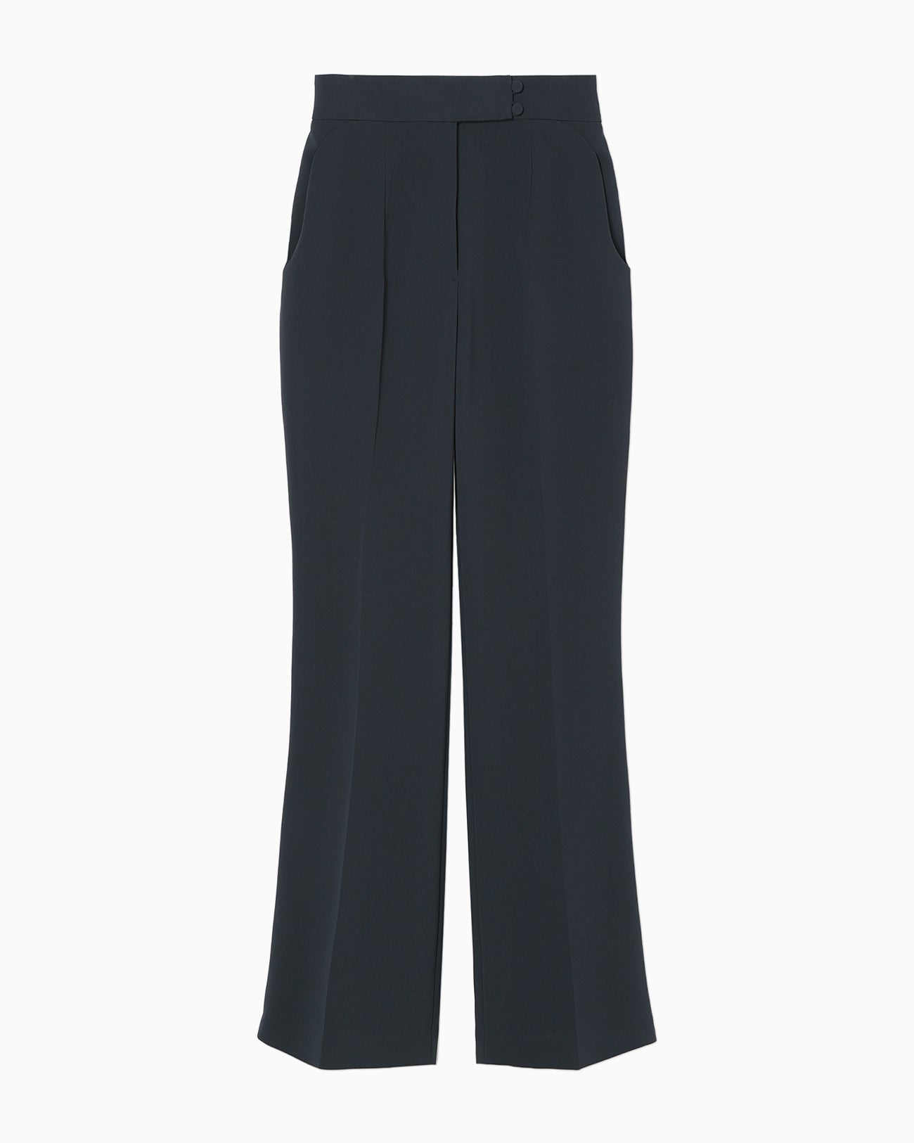 Acetate Polyester High Waisted Center Creased Suit Trousers - navy
