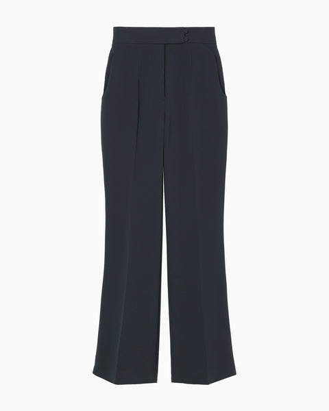 Acetate Polyester High Waisted Center Creased Suit Trousers - navy