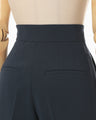 Acetate Polyester High Waisted Center Creased Suit Trousers - navy