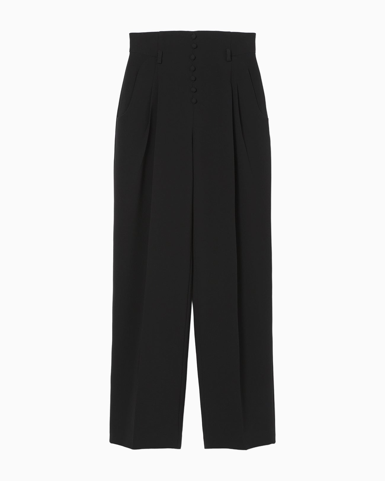 Acetate Polyester High Waisted Trousers - black