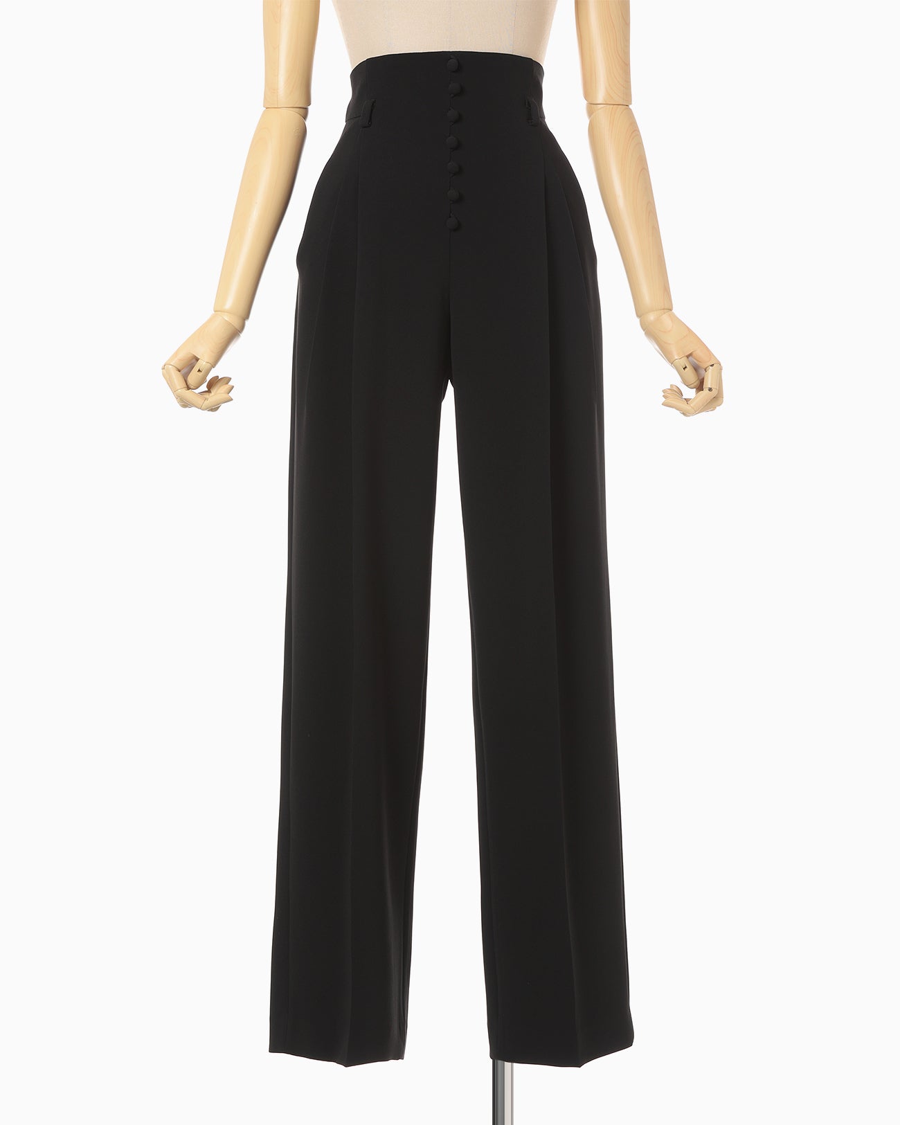 Acetate Polyester High Waisted Trousers - black - Mame