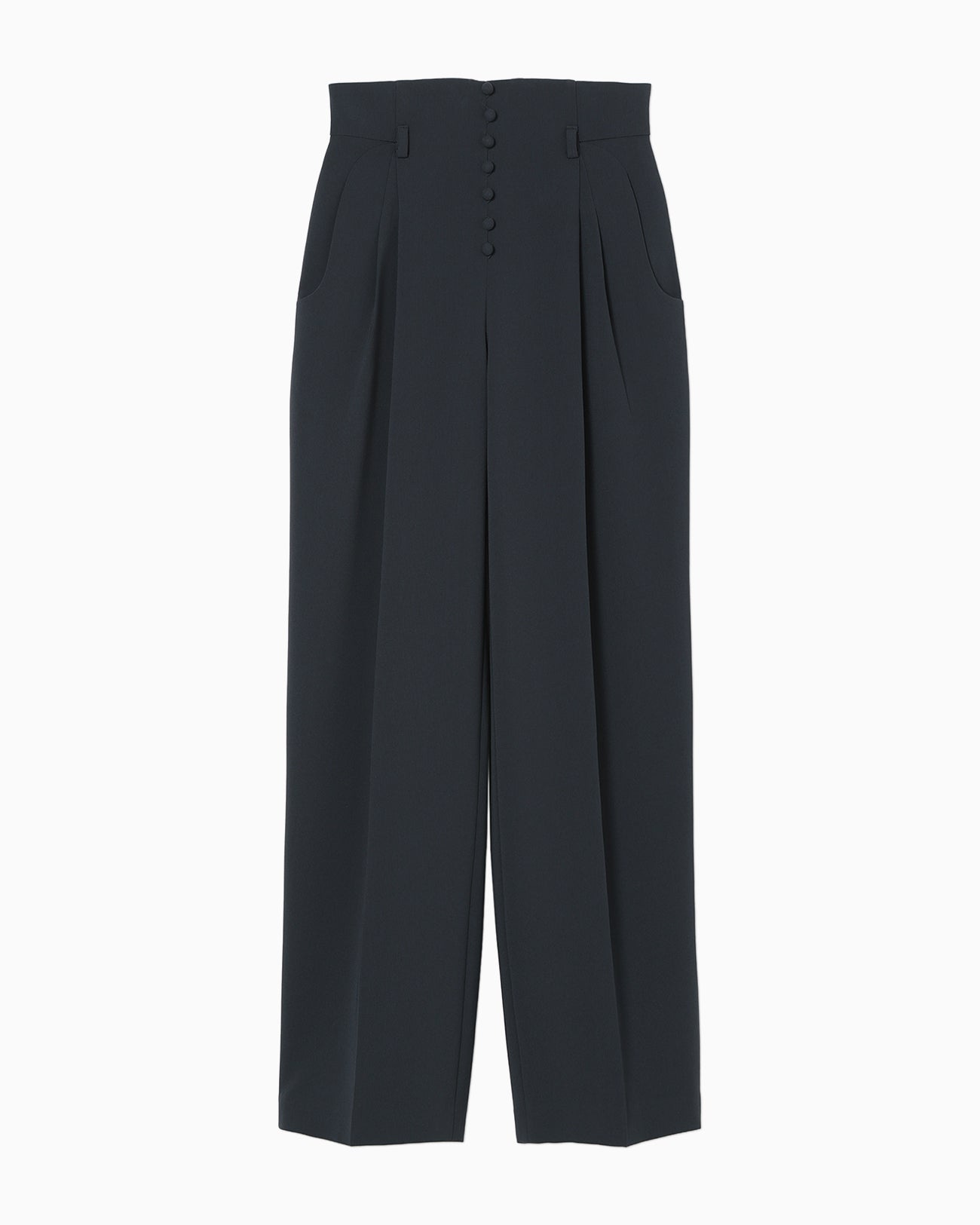 Acetate Polyester High Waisted Trousers - navy