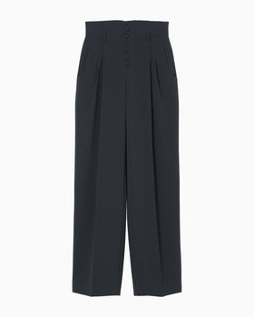 Acetate Polyester High Waisted Trousers - navy