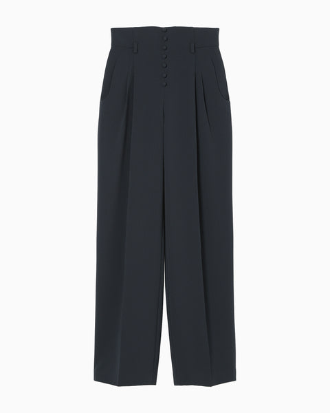 Acetate Polyester High Waisted Trousers - navy