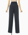 Acetate Polyester High Waisted Trousers - navy