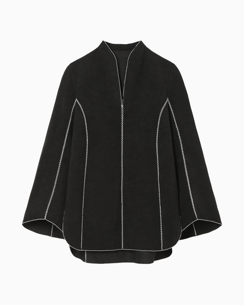 Synthetic Leather Fancy Ftitch Top - black