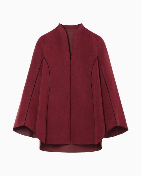 Synthetic Leather Fancy Ftitch Top - bordeaux