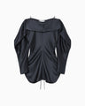 Embossed Leather Motif Triacetate Top - navy