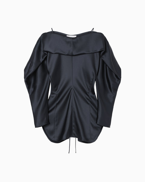Embossed Leather Motif Triacetate Top - navy