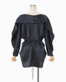 Embossed Leather Motif Triacetate Top - navy