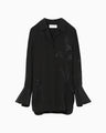 Silk Cupra Floral Embroidery Open Collar Shirt - black