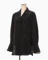 Silk Cupra Floral Embroidery Open Collar Shirt - black