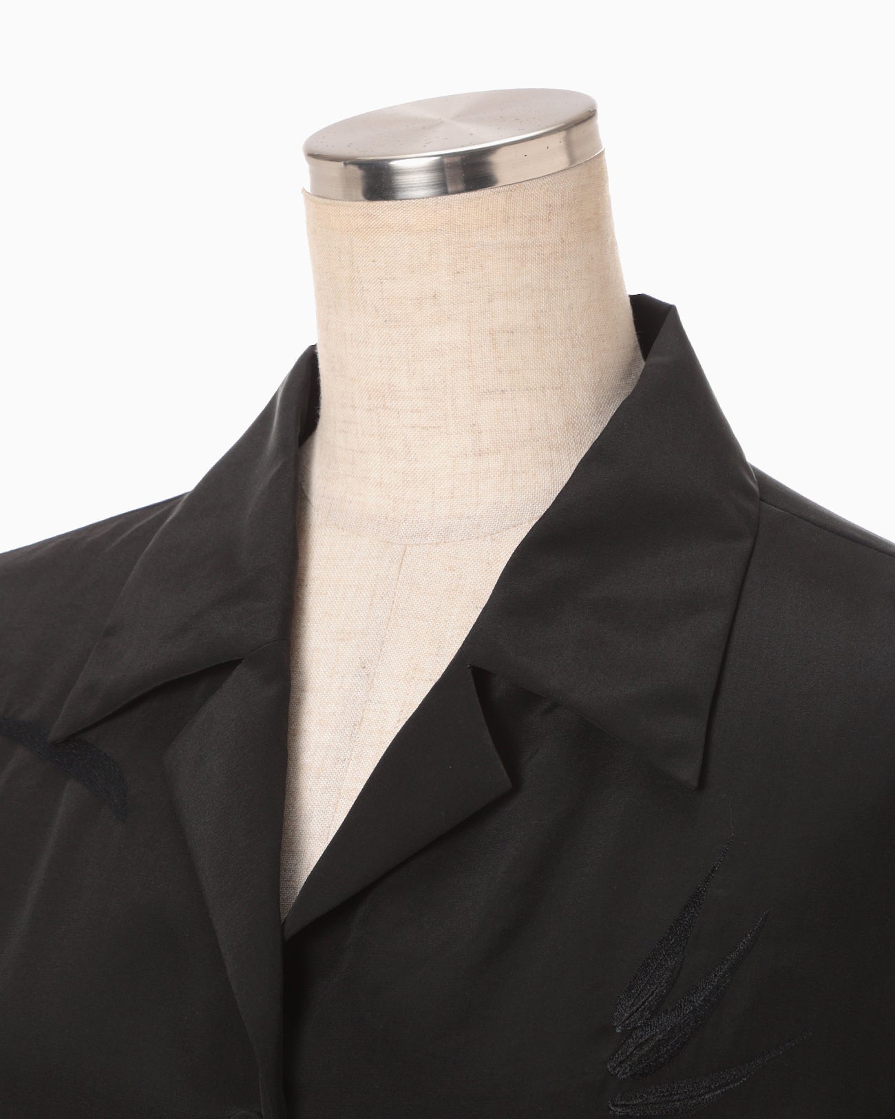 Silk Cupra Floral Embroidery Open Collar Shirt - black