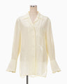 Silk Cupra Floral Embroidery Open Collar Shirt - ecru