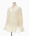 Silk Cupra Floral Embroidery Open Collar Shirt - ecru