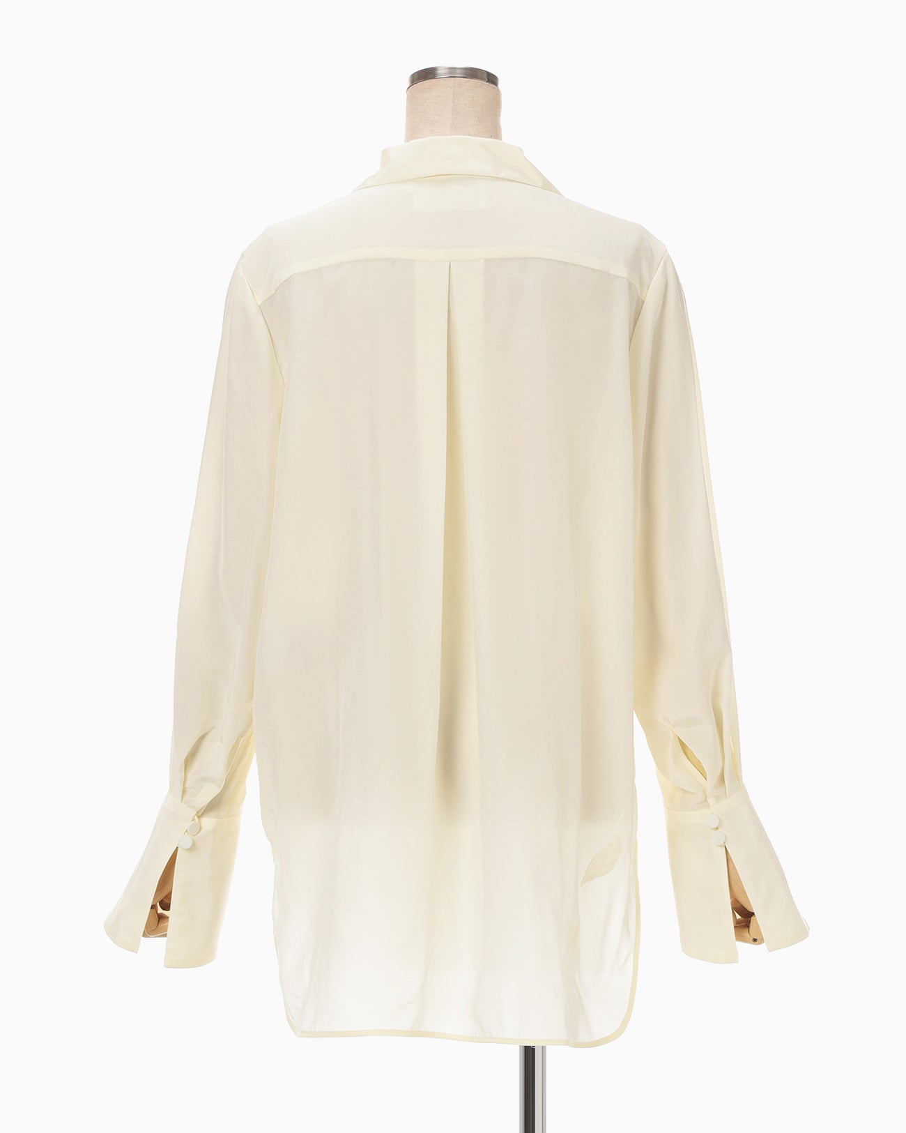 Silk Cupra Floral Embroidery Open Collar Shirt - ecru