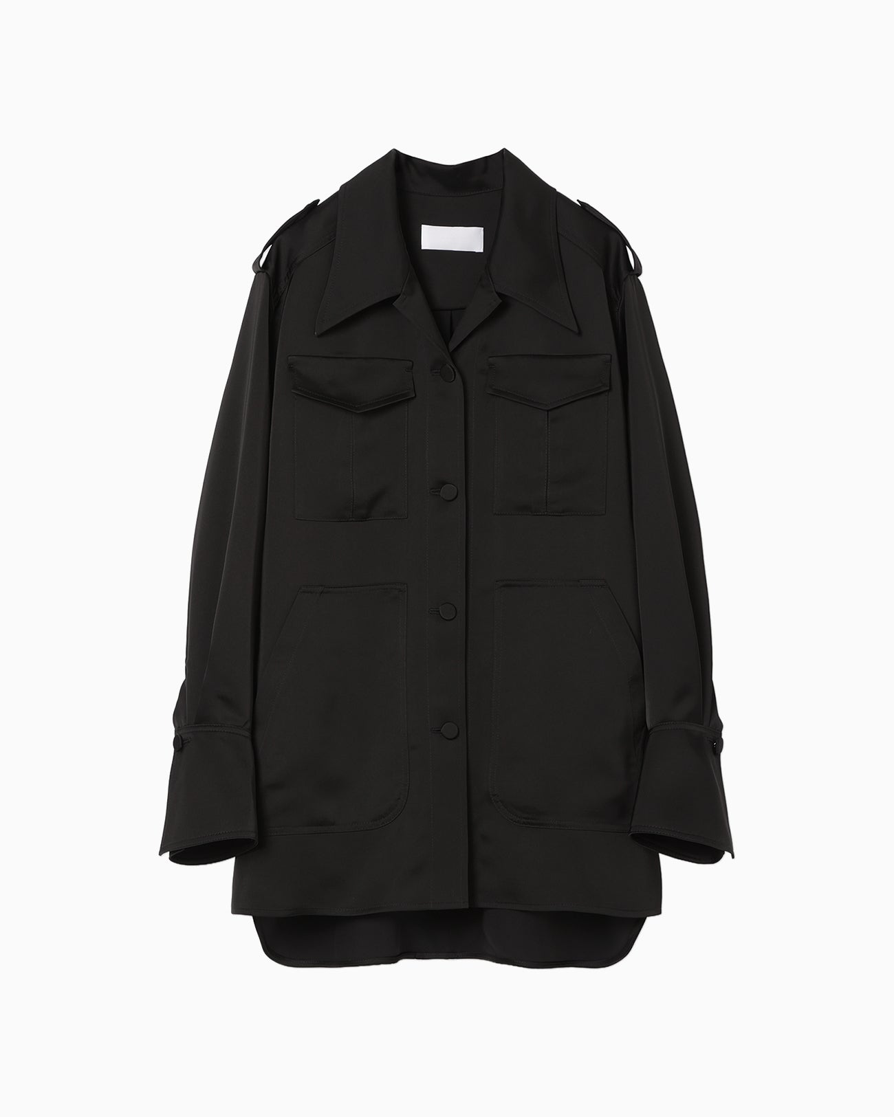 Triacetate Satin Military Style Jackt - black