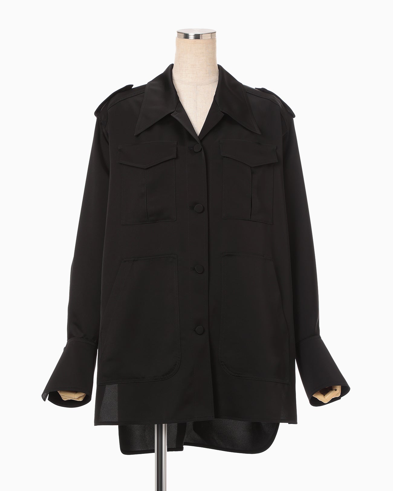 Triacetate Satin Military Style Jackt - black