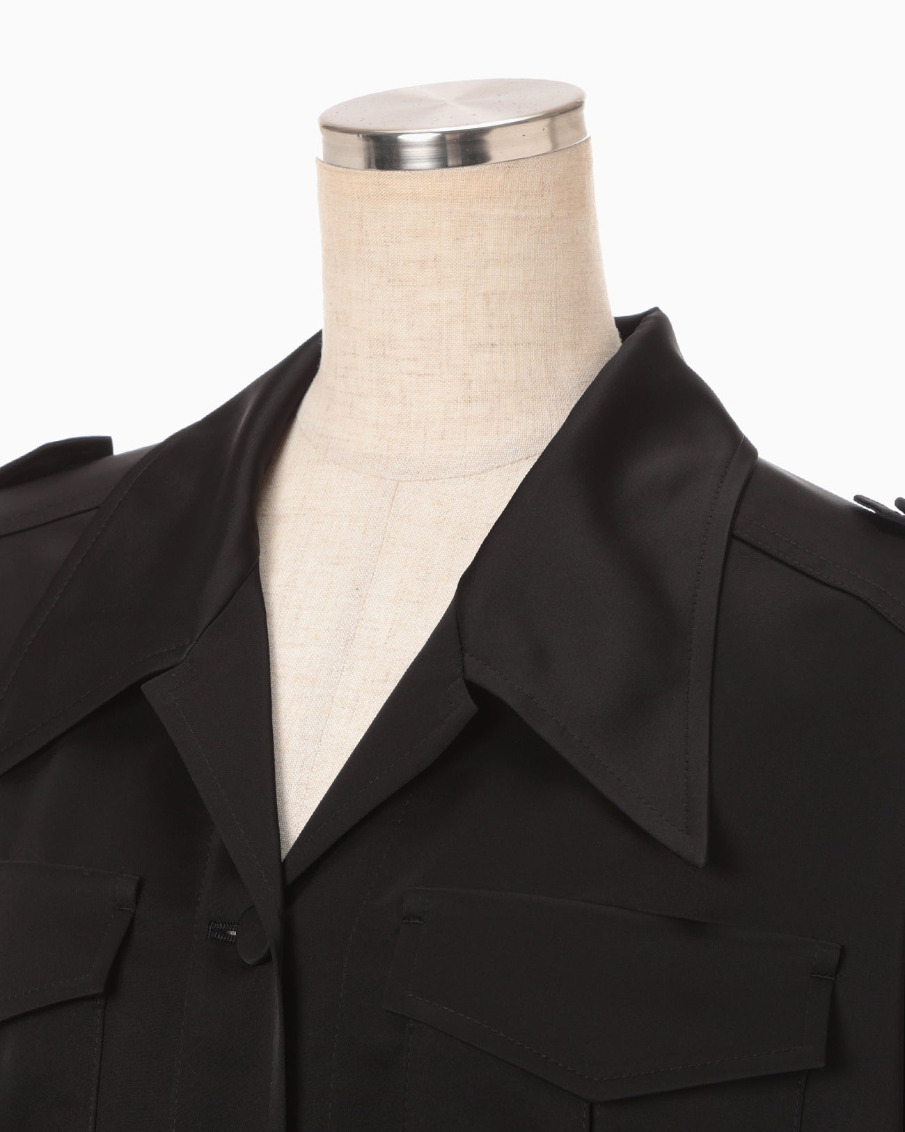 Triacetate Satin Military Style Jackt - black
