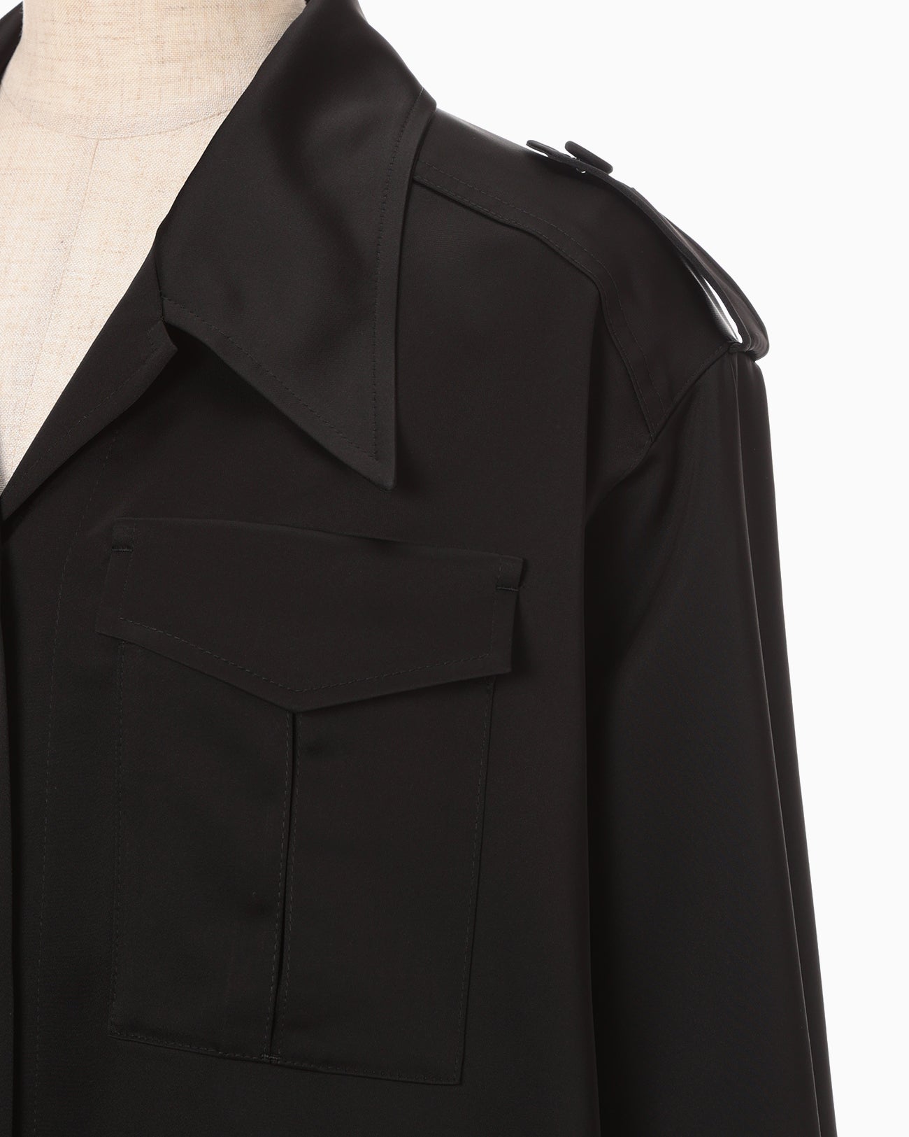 Triacetate Satin Military Style Jackt - black