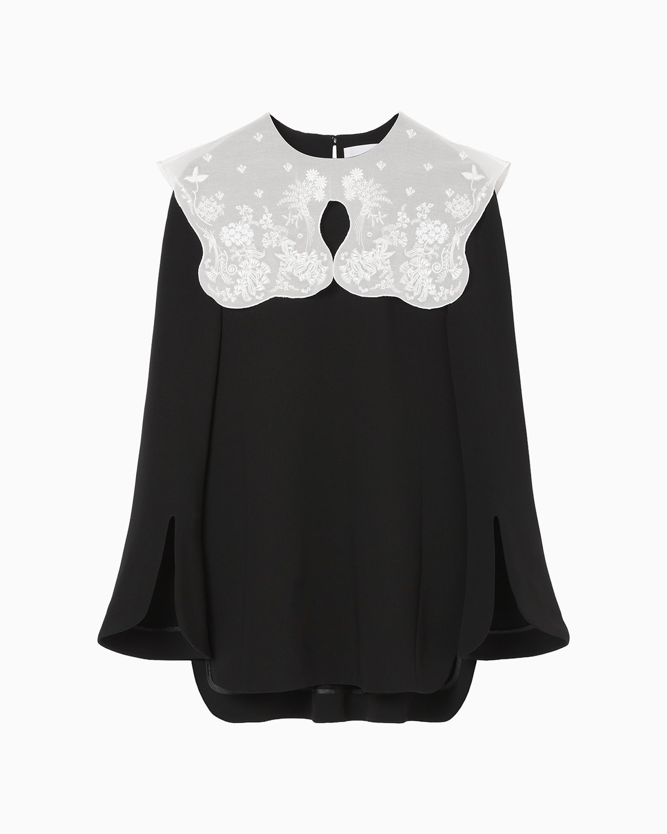 Triacetate Georgette Embroidery Collar Top - black