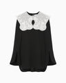 Triacetate Georgette Embroidery Collar Top - black
