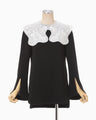 Triacetate Georgette Embroidery Collar Top - black