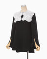 Triacetate Georgette Embroidery Collar Top - black