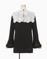 Triacetate Georgette Embroidery Collar Top - black