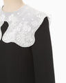Triacetate Georgette Embroidery Collar Top - black