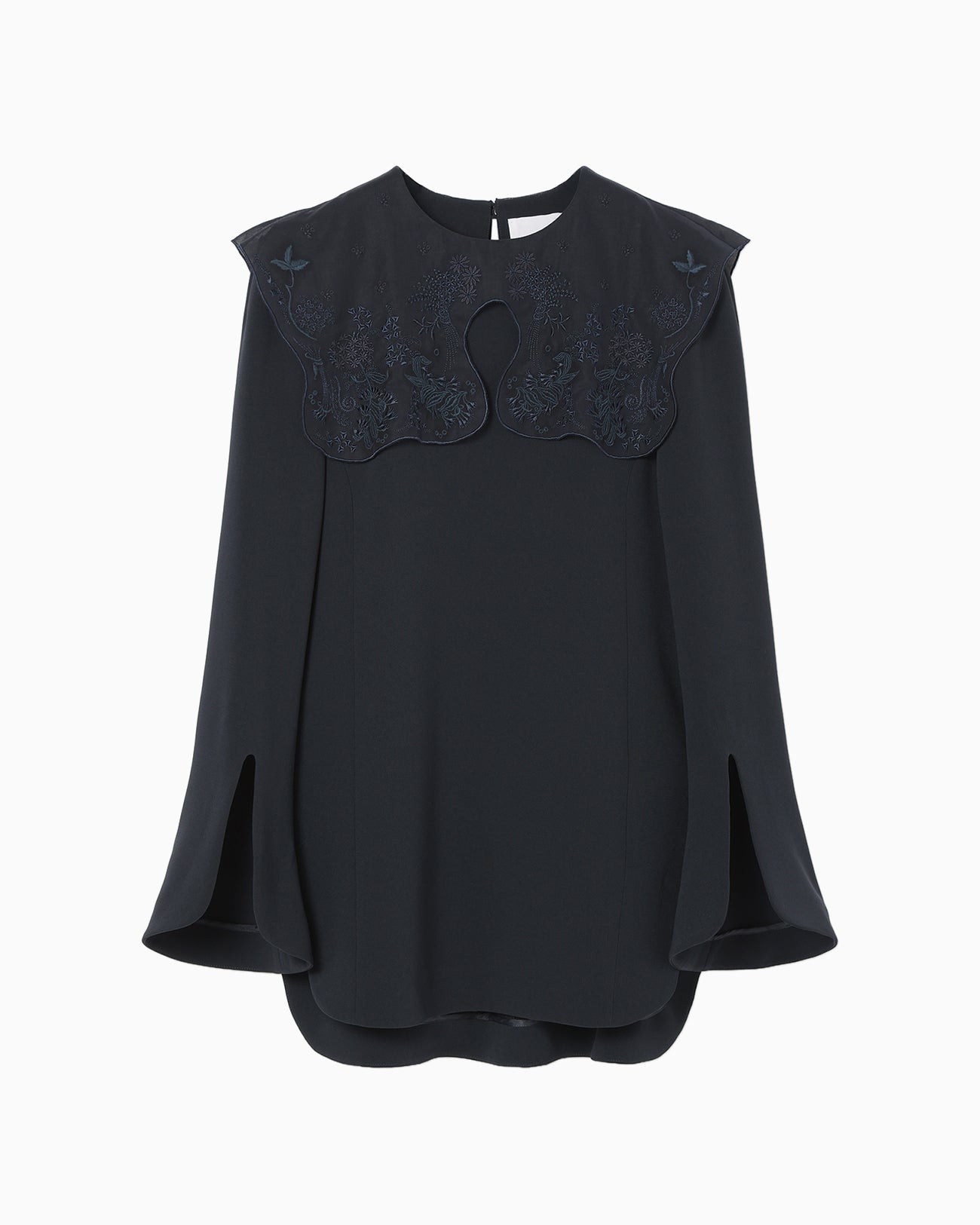 Triacetate Georgette Embroidery Collar Top - navy