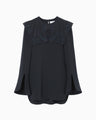 Triacetate Georgette Embroidery Collar Top - navy