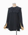 Triacetate Georgette Embroidery Collar Top - navy