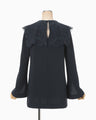 Triacetate Georgette Embroidery Collar Top - navy