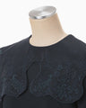 Triacetate Georgette Embroidery Collar Top - navy
