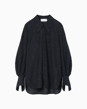 Triacetate Georgette Floral Embroidery Top - navy